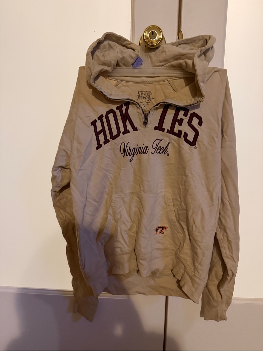 Hokies Beige Quarter-Zip Hoodie